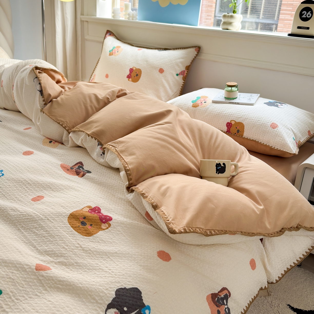 91家纺网 家纺一手货源 找家纺 雯雨家纺 2026新款全棉华夫格三角针被套 欢乐派对