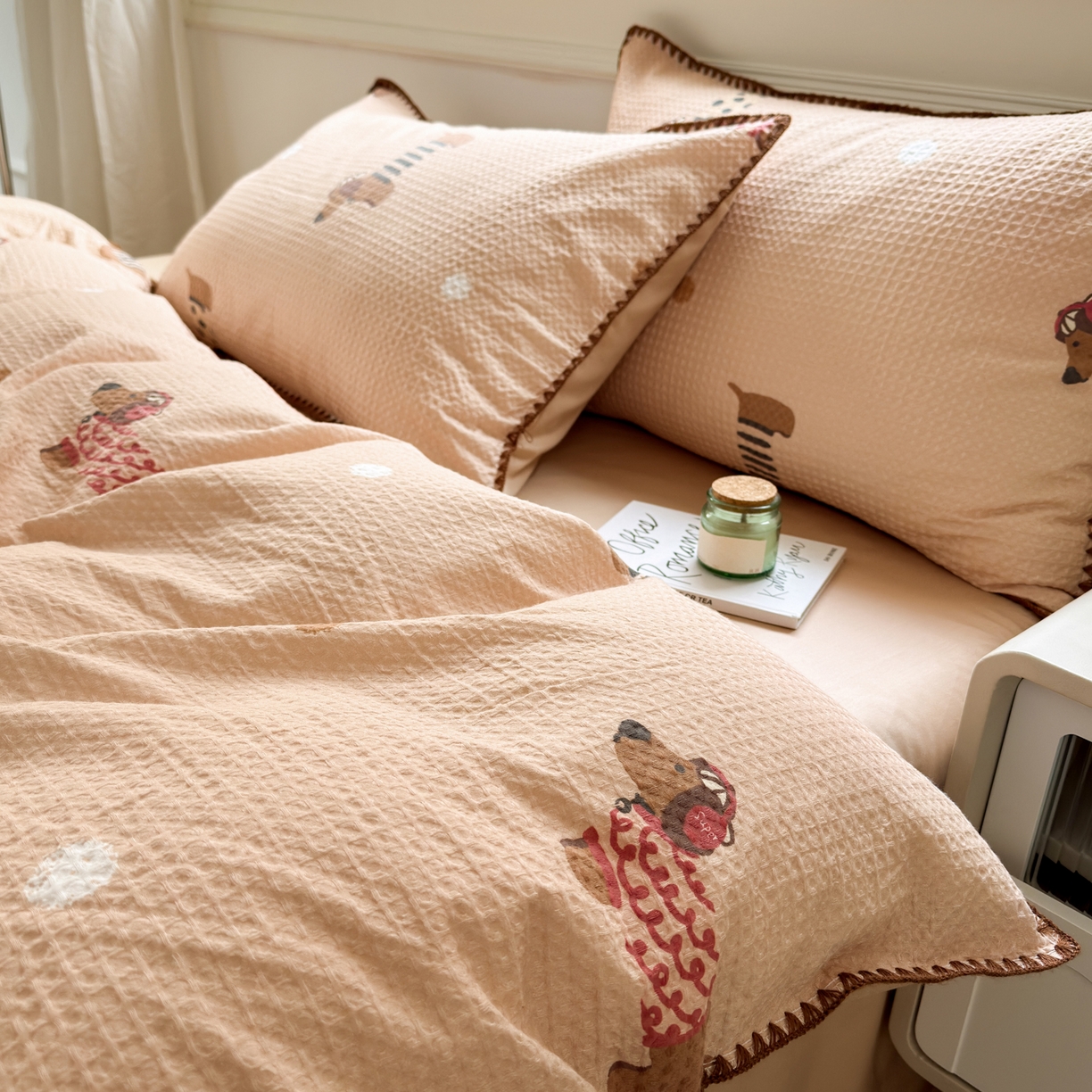 91家纺网 家纺一手货源 找家纺 雯雨家纺 2026新款全棉华夫格三角针被套 瑞乐棕