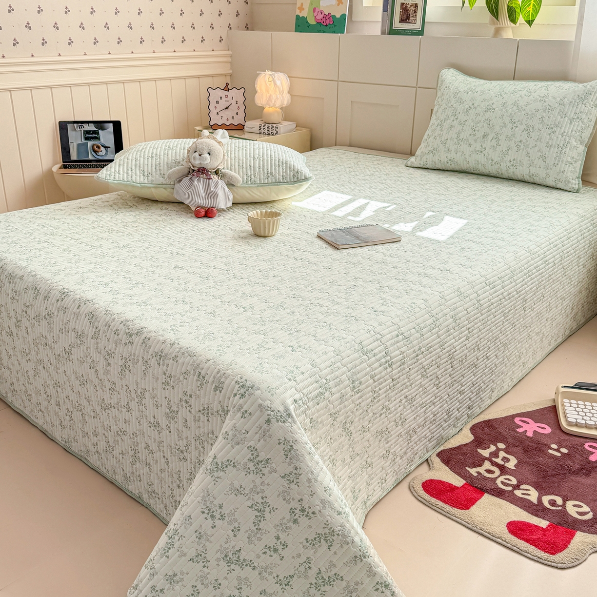 91家纺网 家纺一手货源 找家纺 康纳利 2026新款全棉床盖学生夹棉薄款床盖床垫三件套四季通用 莱茵春色