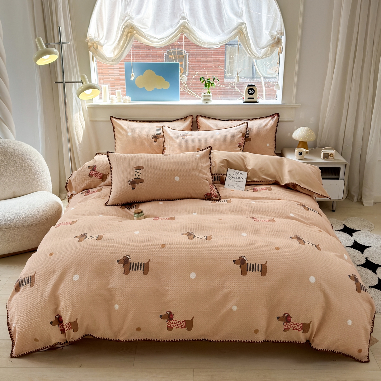 91家纺网 家纺一手货源 找家纺 雯雨家纺 2026新款全棉华夫格三角针被套 瑞乐棕