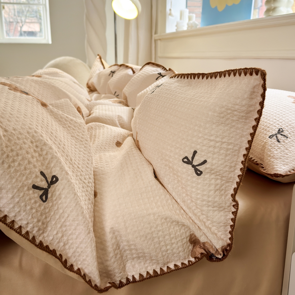 91家纺网 家纺一手货源 找家纺 雯雨家纺 2026新款全棉华夫格三角针被套 萌动时光