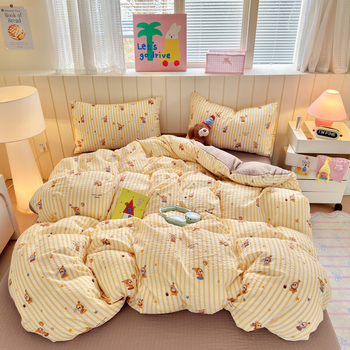 91家纺网 家纺一手货源 找家纺 德比尔斯 2026新款小清新110g高品质直播热卖款A类泡芙棉四件套 奶酪星宝