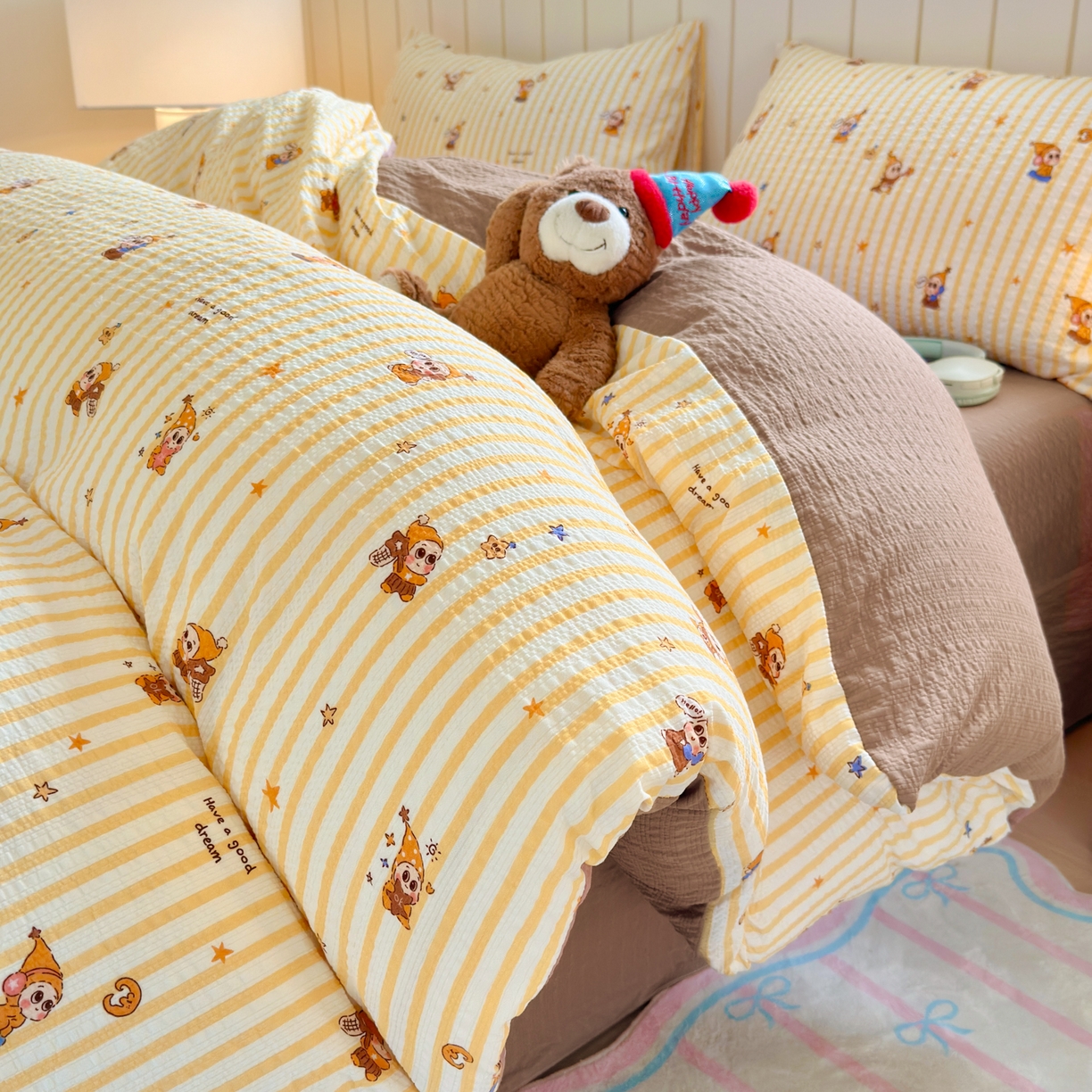 德比尔斯 2026新款小清新110g高品质直播热卖款A类泡芙棉四件套 奶酪星宝