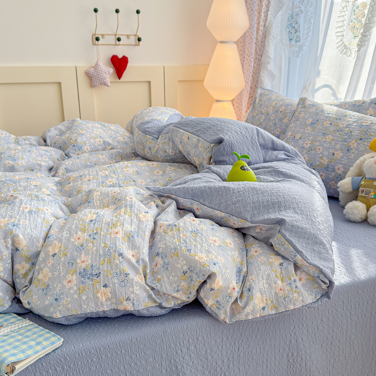 91家纺网 家纺一手货源 找家纺 铺尚美家纺 2026春夏新品高克重A类泡芙纱泡泡皱皱纱四件套 初见一蓝