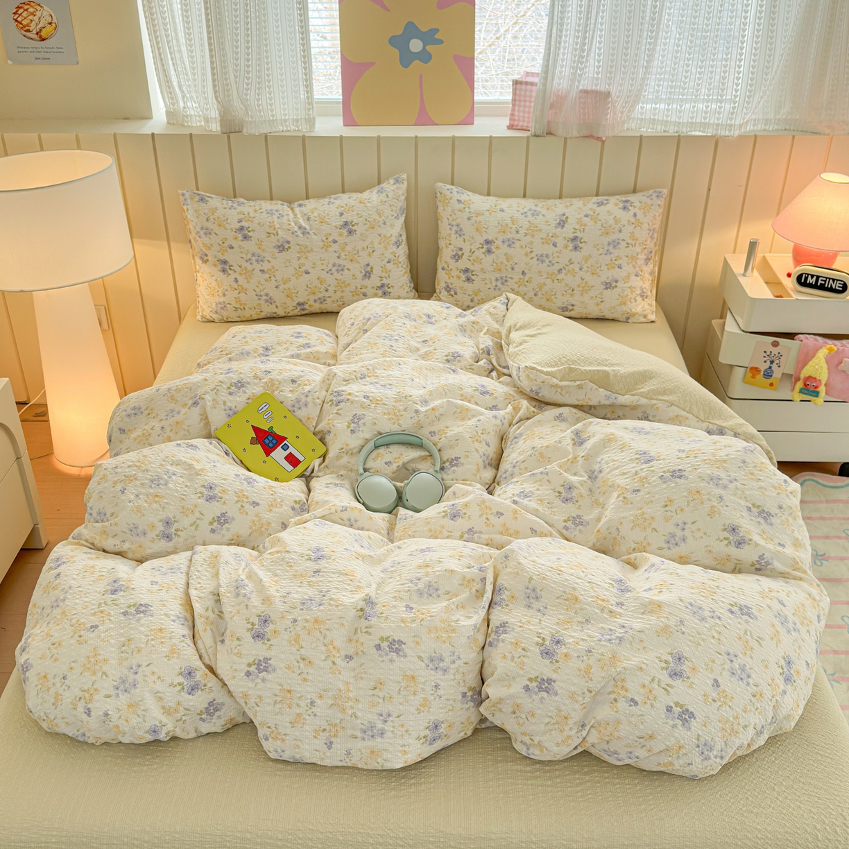 91家纺网 家纺一手货源 找家纺 德比尔斯 2026新款小清新110g高品质直播热卖款A类泡芙棉四件套 轻蕊