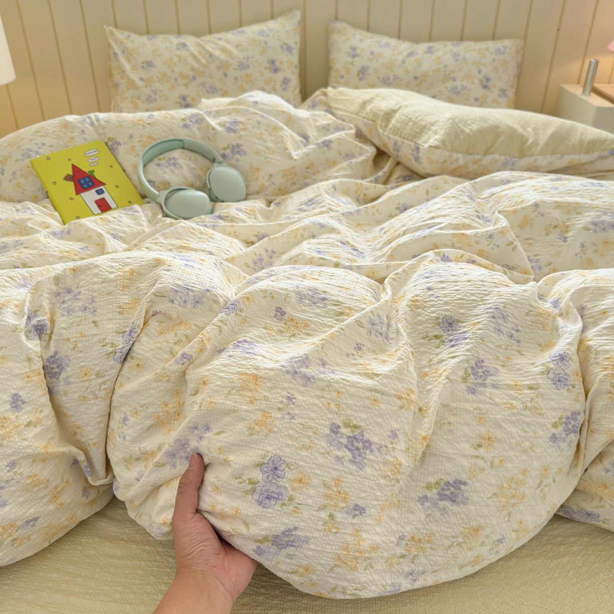 91家纺网 家纺一手货源 找家纺 德比尔斯 2026新款小清新110g高品质直播热卖款A类泡芙棉四件套 轻蕊