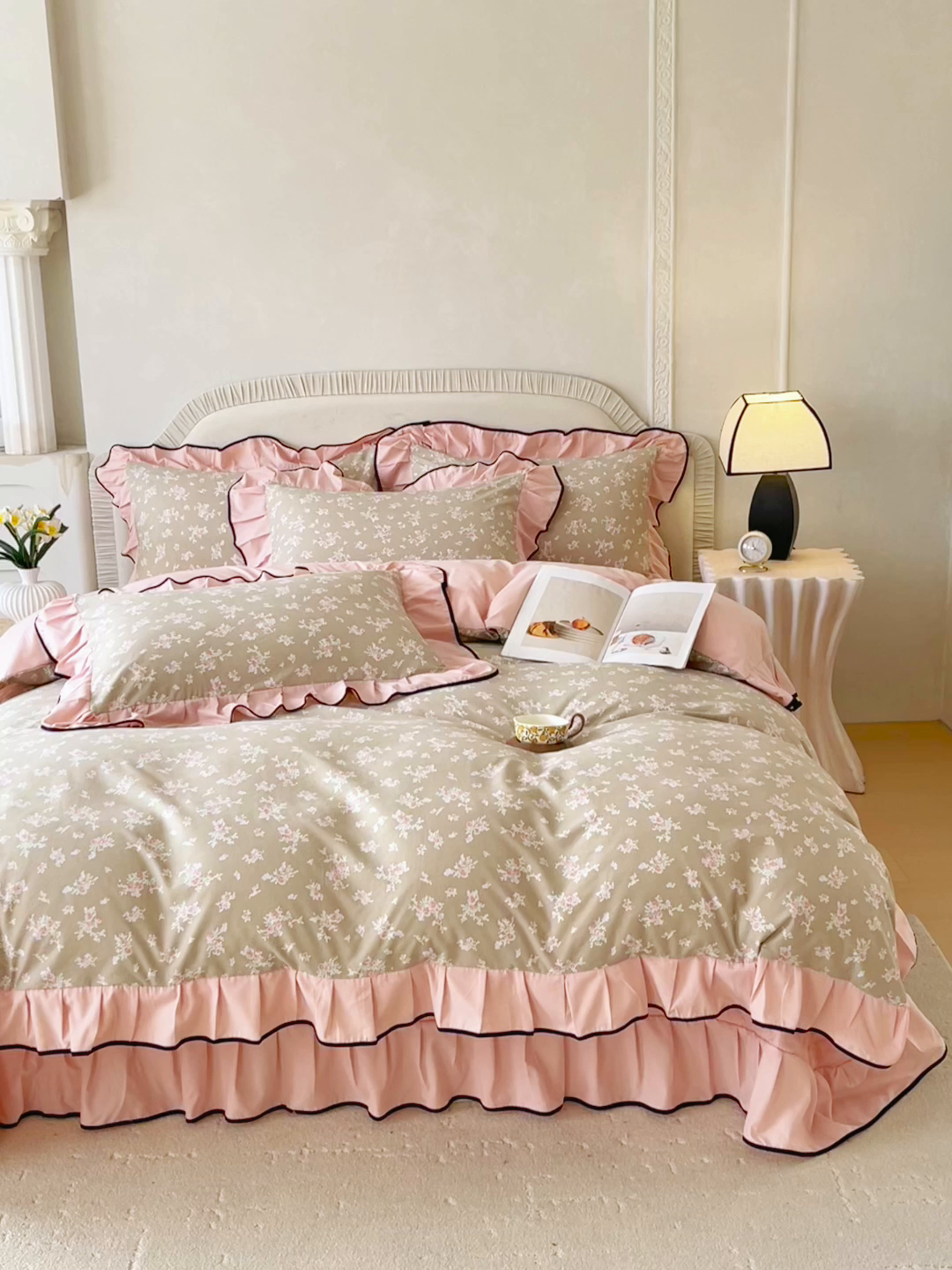 91家纺网 家纺一手货源 找家纺 麦田家纺 2026新款花边床盖四件套 花漾甜心