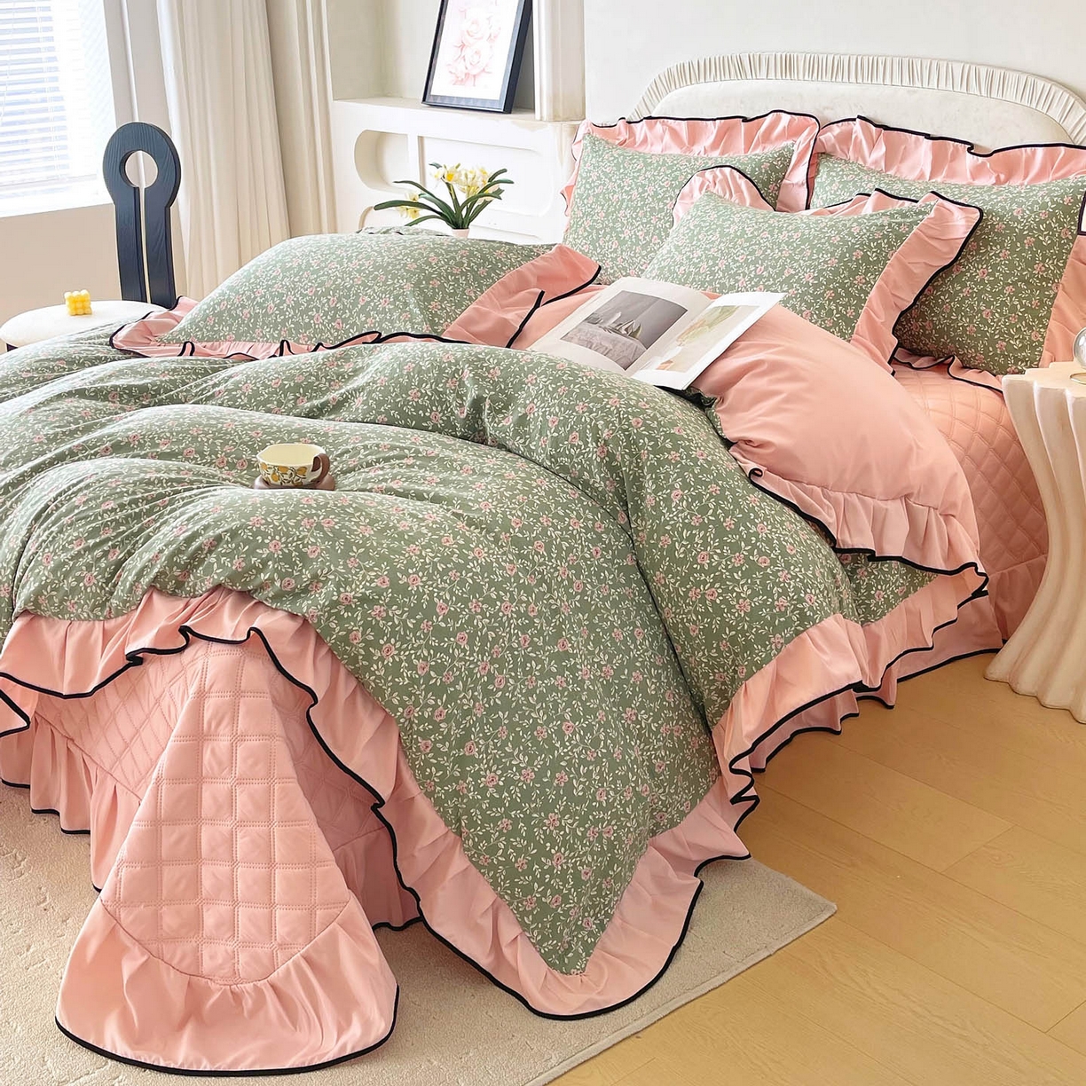 91家纺网 家纺一手货源 找家纺 麦田家纺 2026新款花边床盖四件套 秘密花园