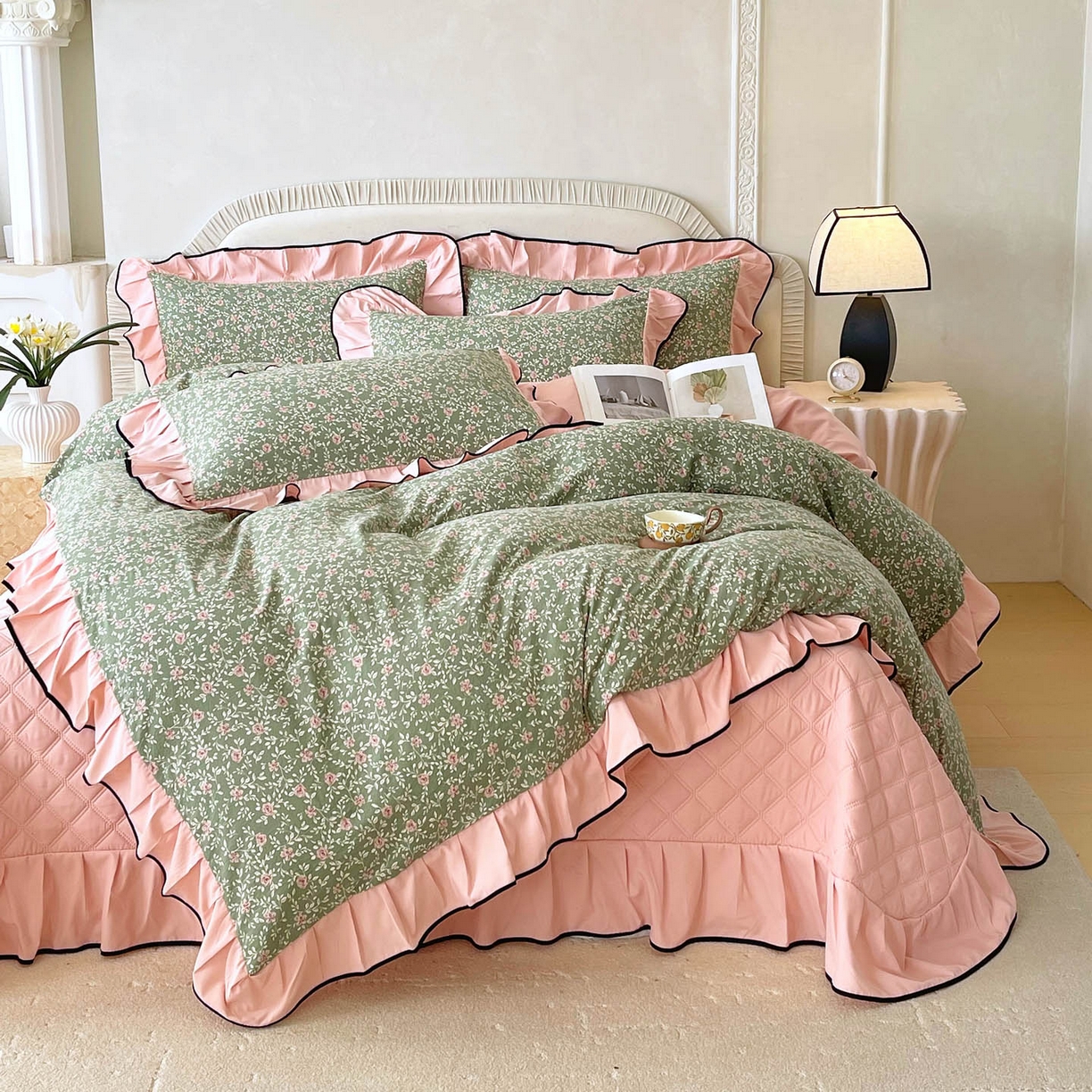 91家纺网 家纺一手货源 找家纺 麦田家纺 2026新款花边床盖四件套 秘密花园