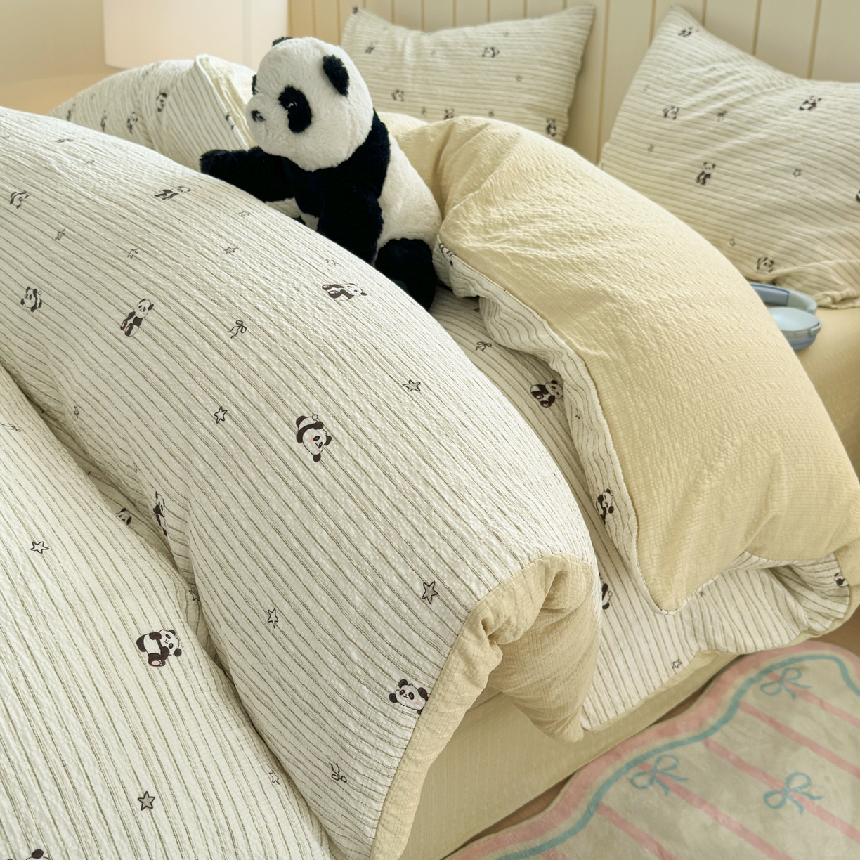 91家纺网 家纺一手货源 找家纺 （总）德比尔斯 2026新款小清新110g高品质直播热卖款A类泡芙棉四件套