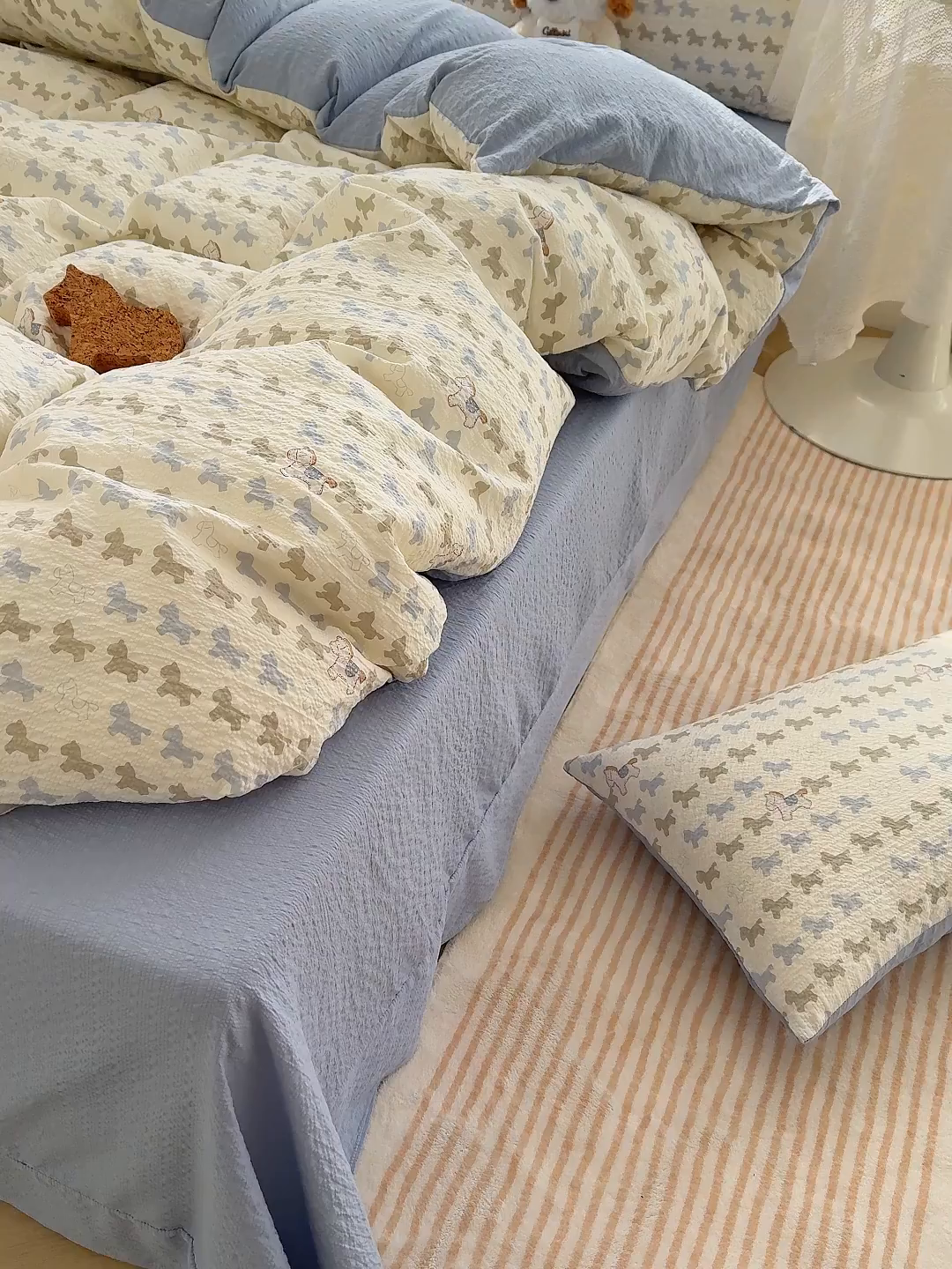 91家纺网 家纺一手货源 找家纺 铺尚美家纺 2026春夏新品高克重A类泡芙纱泡泡皱皱纱四件套 马到成功