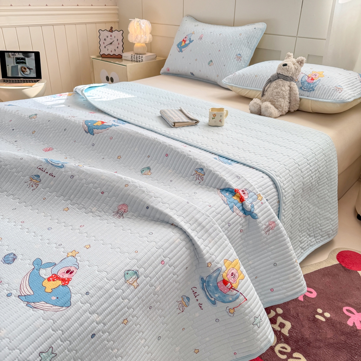 康纳利 2026新款全棉床盖学生夹棉薄款床盖床垫三件套四季通用 萌小星