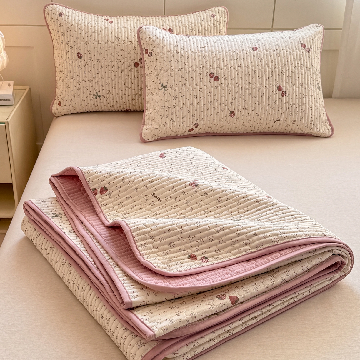 91家纺网 家纺一手货源 找家纺 康纳利 2026新款全棉床盖学生夹棉薄款床盖床垫三件套四季通用 相约