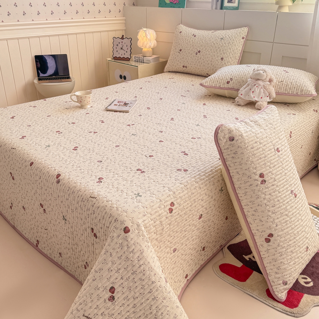 91家纺网 家纺一手货源 找家纺 康纳利 2026新款全棉床盖学生夹棉薄款床盖床垫三件套四季通用 相约