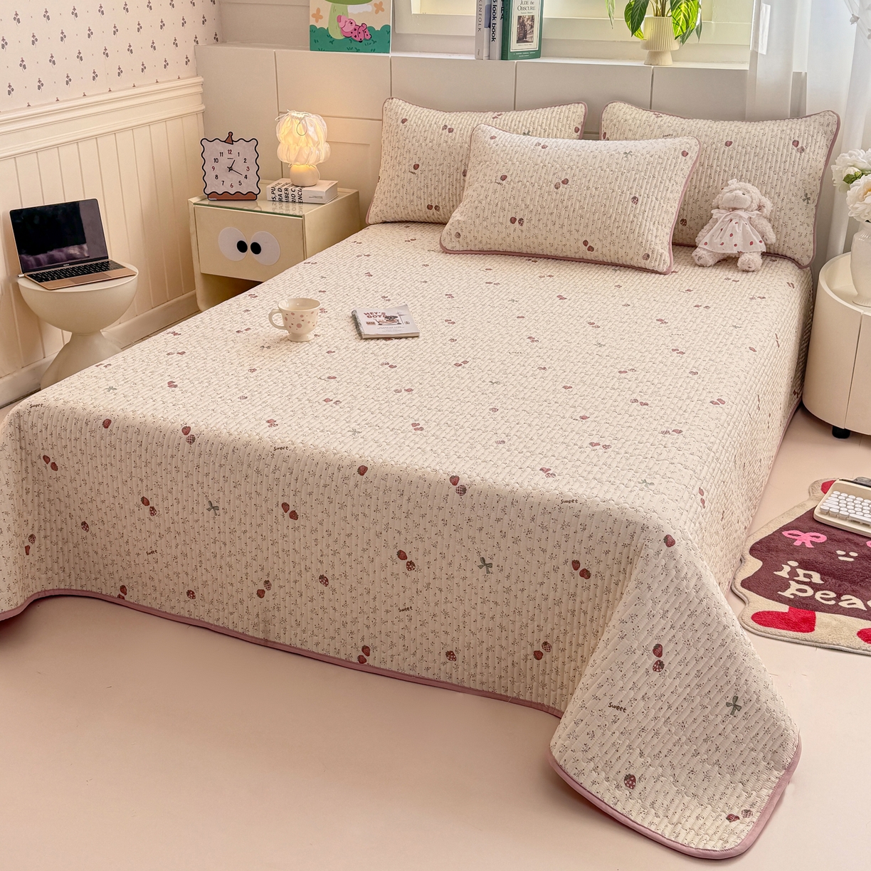 91家纺网 家纺一手货源 找家纺 康纳利 2026新款全棉床盖学生夹棉薄款床盖床垫三件套四季通用 相约