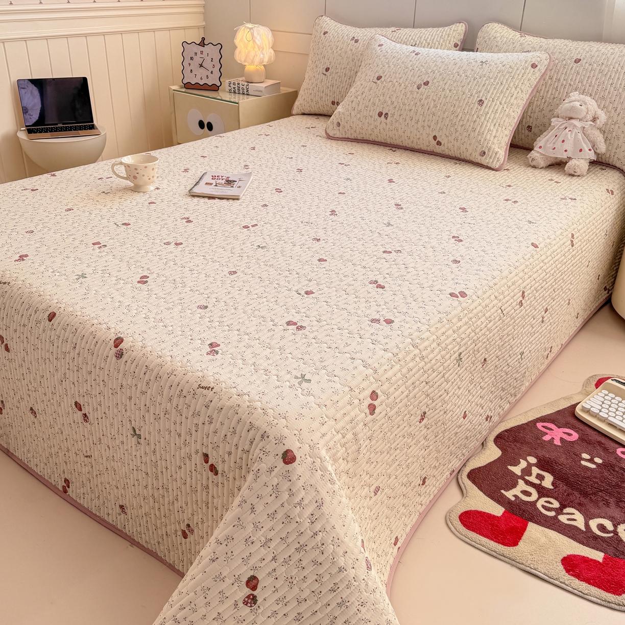 91家纺网 家纺一手货源 找家纺 康纳利 2026新款全棉床盖学生夹棉薄款床盖床垫三件套四季通用 相约