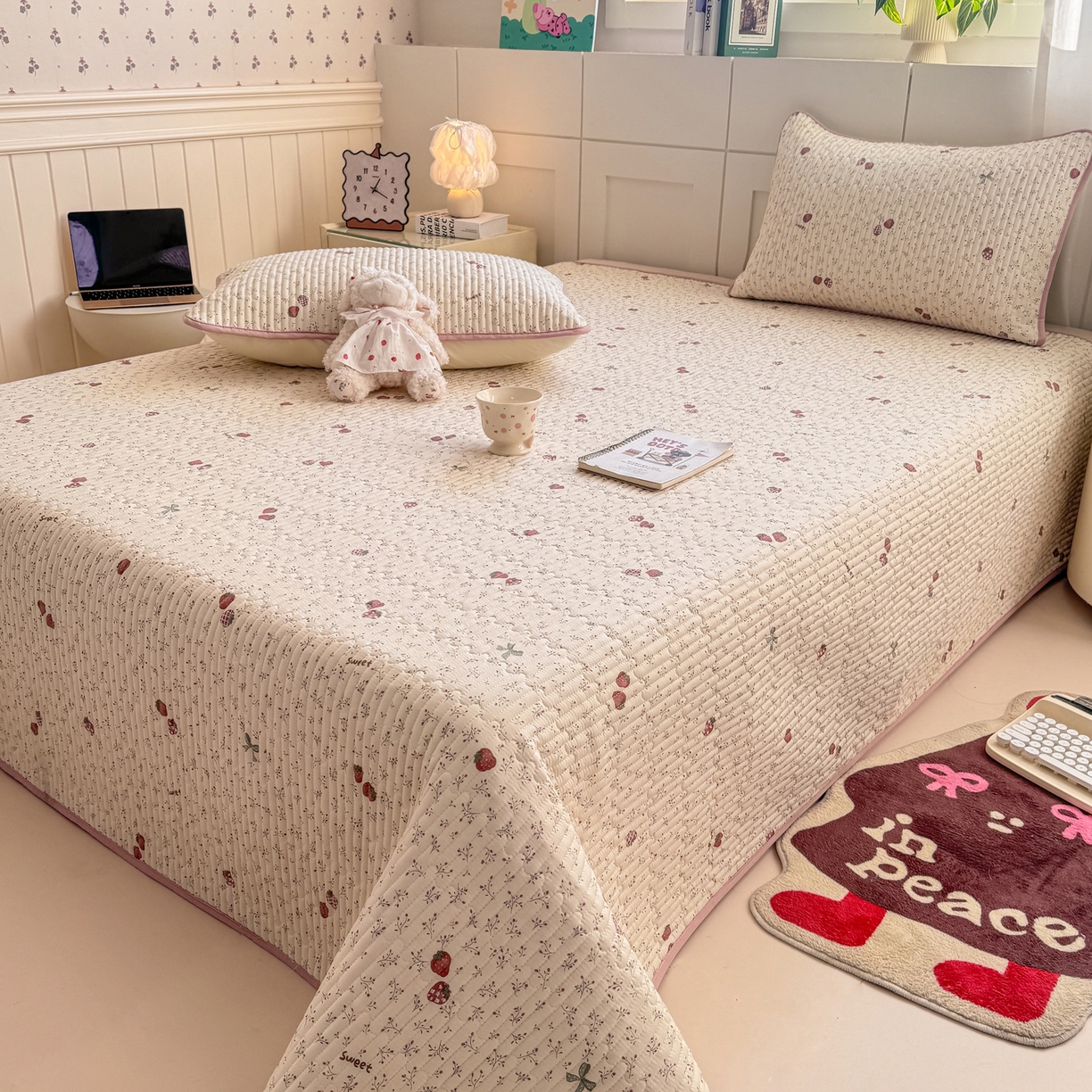 91家纺网 家纺一手货源 找家纺 康纳利 2026新款全棉床盖学生夹棉薄款床盖床垫三件套四季通用 相约