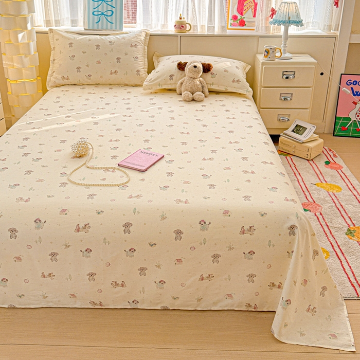 91家纺网 家纺一手货源 找家纺 卡普家居 2026新款全棉印花A版床单 彩绘汪汪