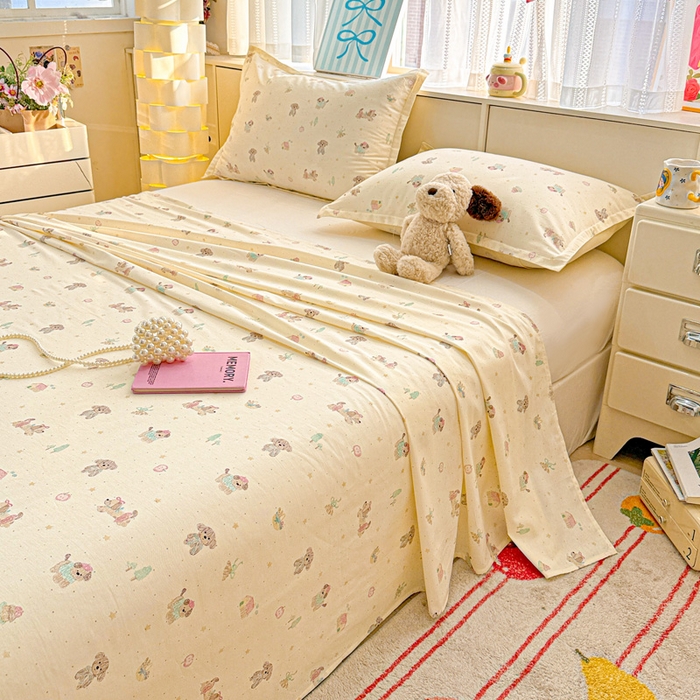 91家纺网 家纺一手货源 找家纺 卡普家居 2026新款全棉印花A版床单 彩绘汪汪