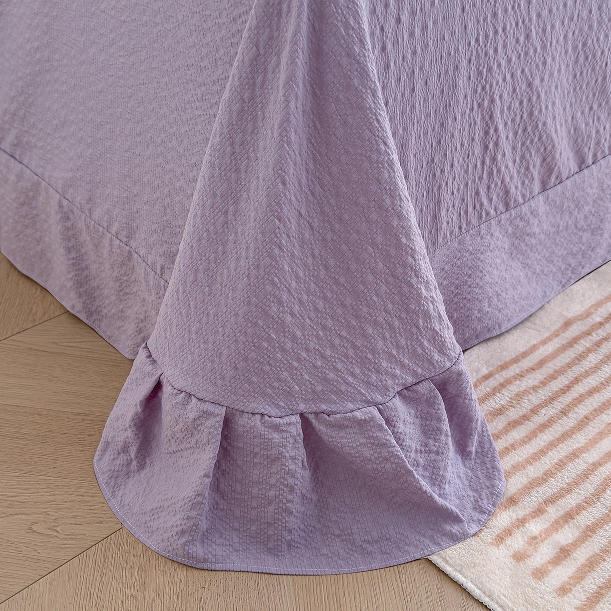 91家纺网 家纺一手货源 找家纺 铺尚美家纺 2026春夏新品高克重A类泡芙纱泡泡皱皱纱四件套 紫萱花开