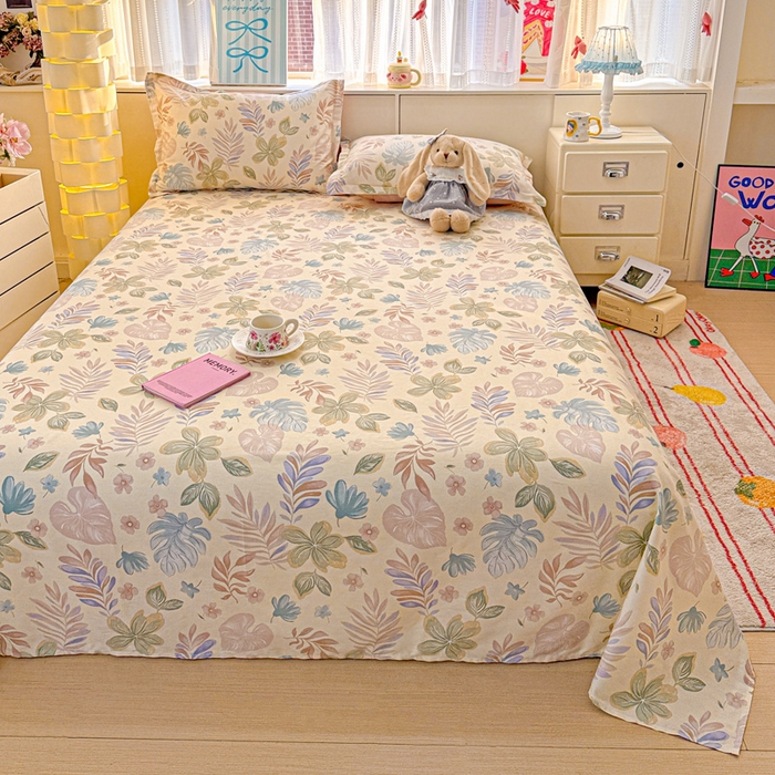 91家纺网 家纺一手货源 找家纺 卡普家居 2026新款全棉印花A版床单 寄情绯叶