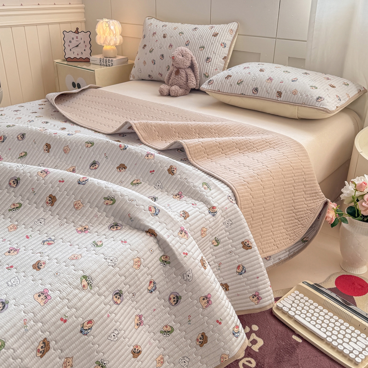 康纳利 2026新款全棉床盖学生夹棉薄款床盖床垫三件套四季通用 小新一家