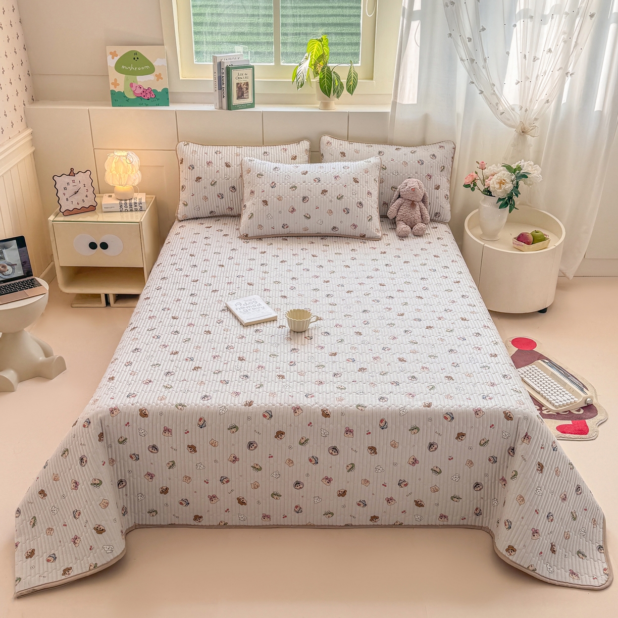 91家纺网 家纺一手货源 找家纺 康纳利 2026新款全棉床盖学生夹棉薄款床盖床垫三件套四季通用 小新一家