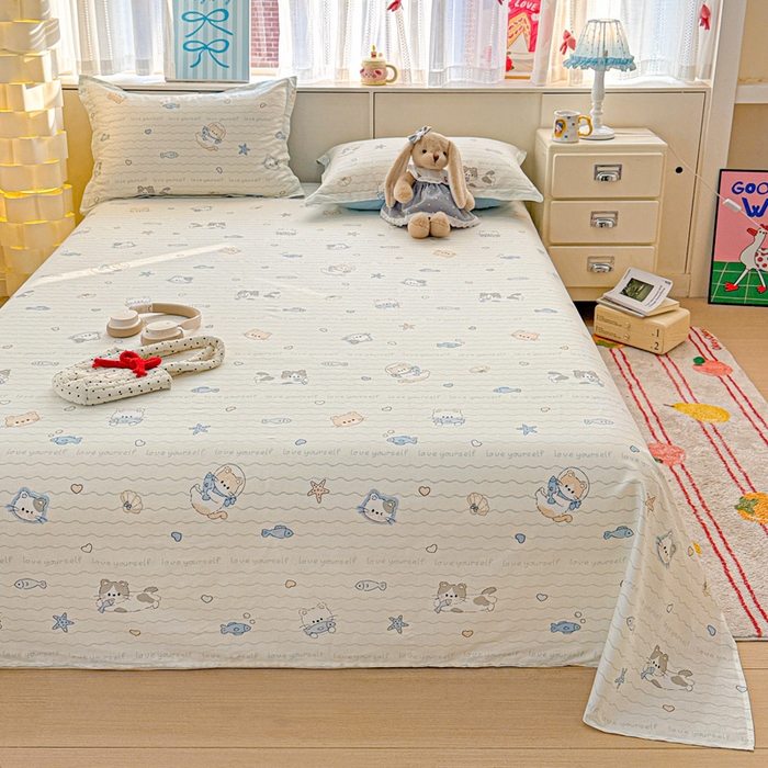 91家纺网 家纺一手货源 找家纺 卡普家居 2026新款全棉印花A版床单 猫咪宝贝