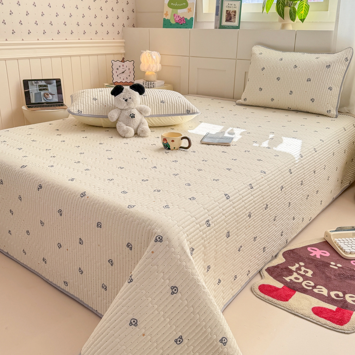 91家纺网 家纺一手货源 找家纺 康纳利 2026新款全棉床盖学生夹棉薄款床盖床垫三件套四季通用 熊仔