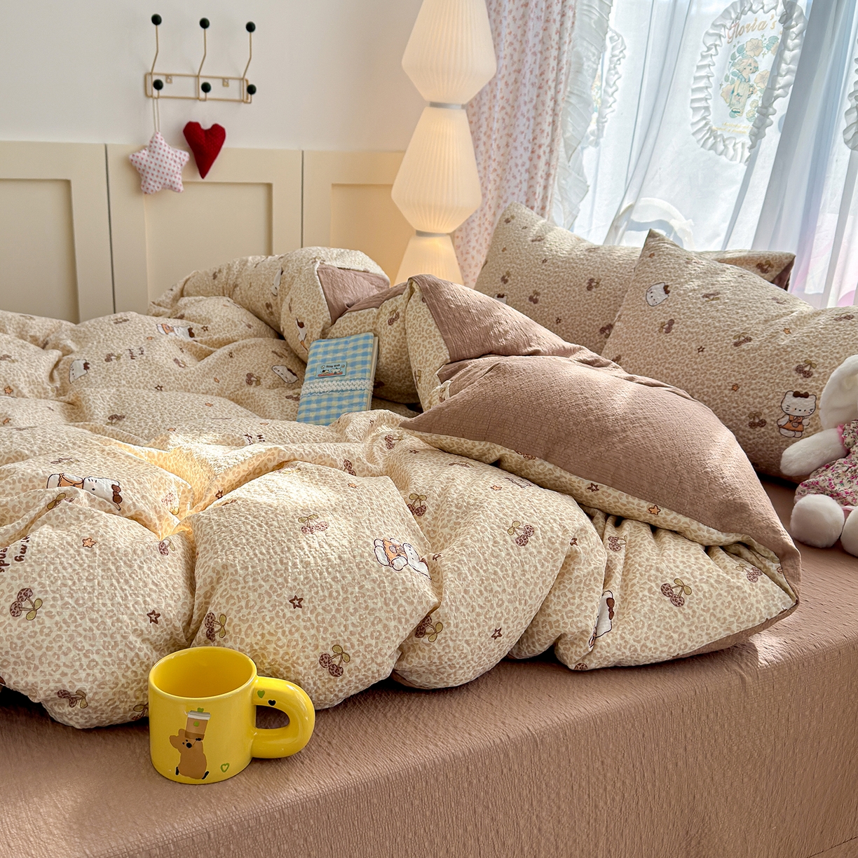 91家纺网 家纺一手货源 找家纺 铺尚美家纺 2026春夏新品高克重A类泡芙纱泡泡皱皱纱四件套 豹纹KT猫