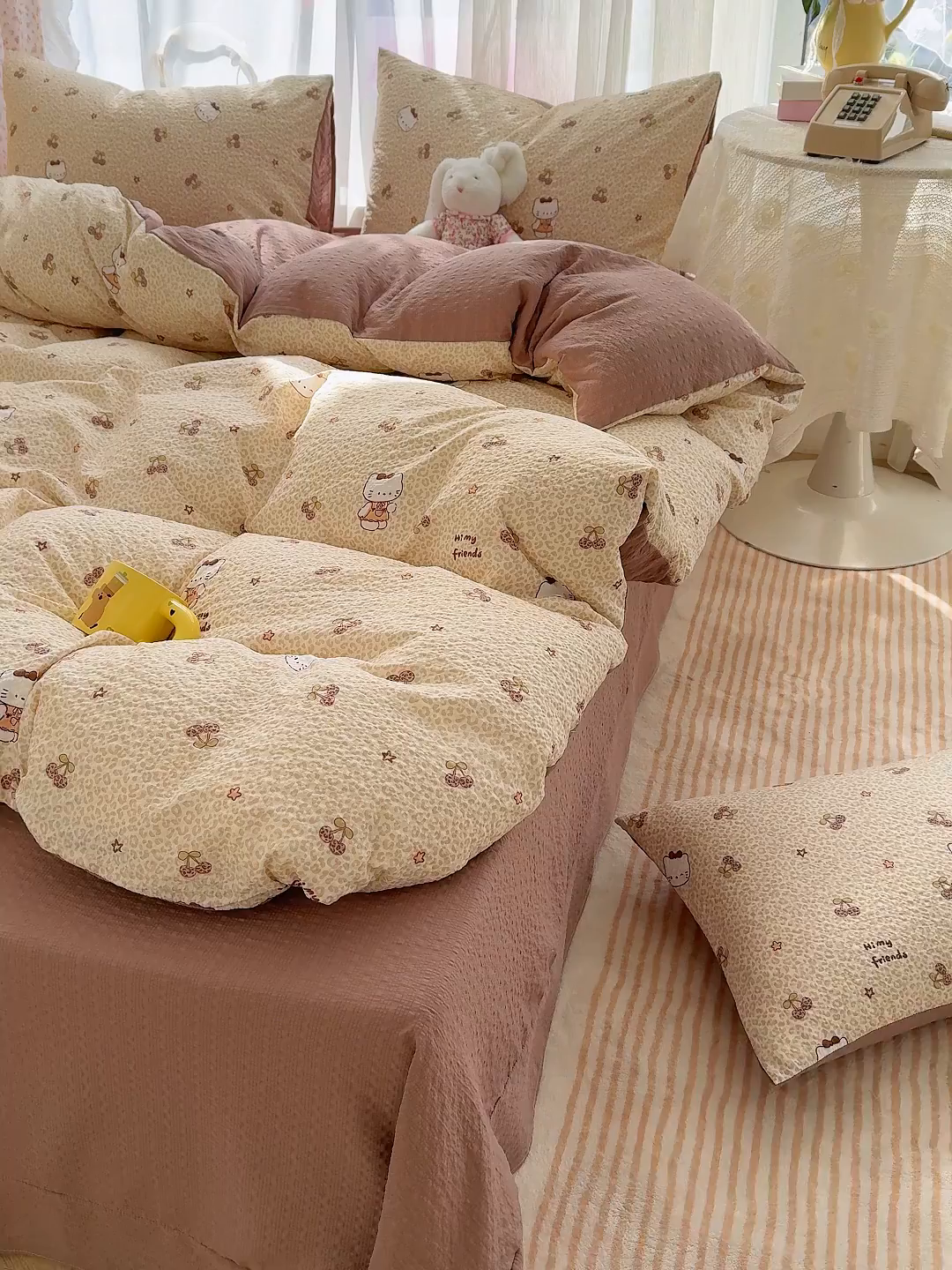 91家纺网 家纺一手货源 找家纺 铺尚美家纺 2026春夏新品高克重A类泡芙纱泡泡皱皱纱四件套 豹纹KT猫