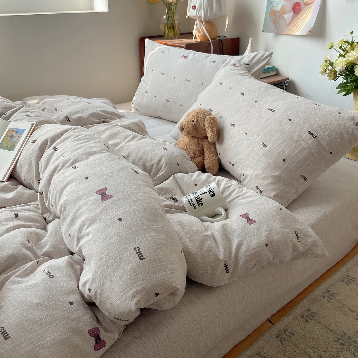 91家纺网 家纺一手货源 找家纺 凯洛奇 2026新款色织麻水洗提花四件套-提供买家秀 灰蝶心韵