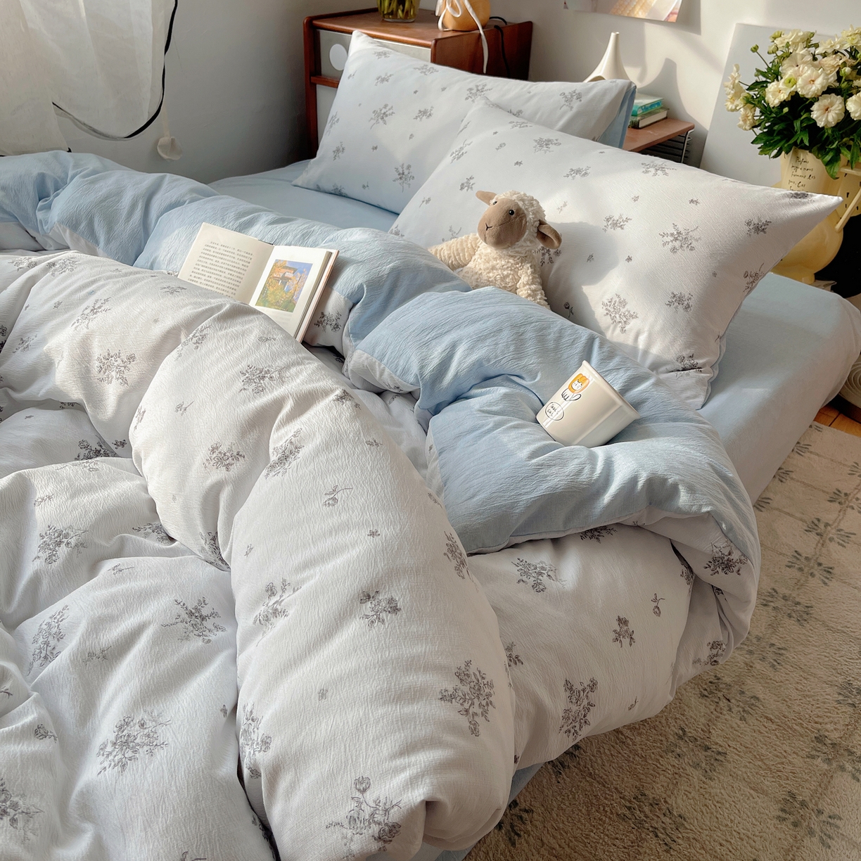 91家纺网 家纺一手货源 找家纺 凯洛奇 2026新款色织麻水洗提花四件套-提供买家秀 素色花影