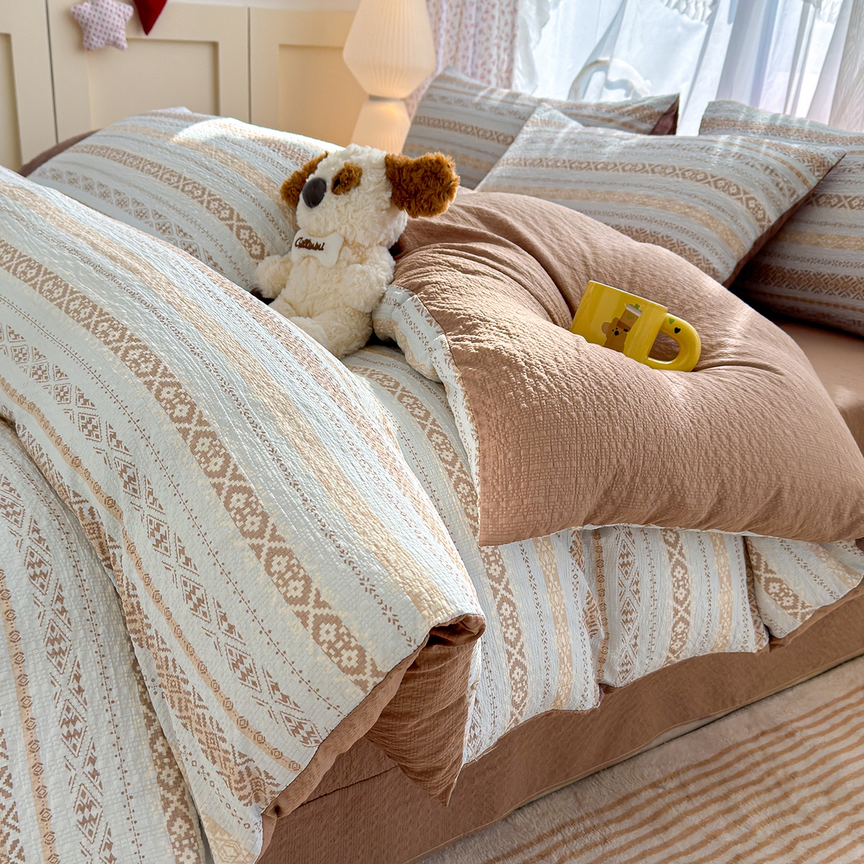 铺尚美家纺 2026春夏新品高克重A类泡芙纱泡泡皱皱纱四件套 波西米亚蓝