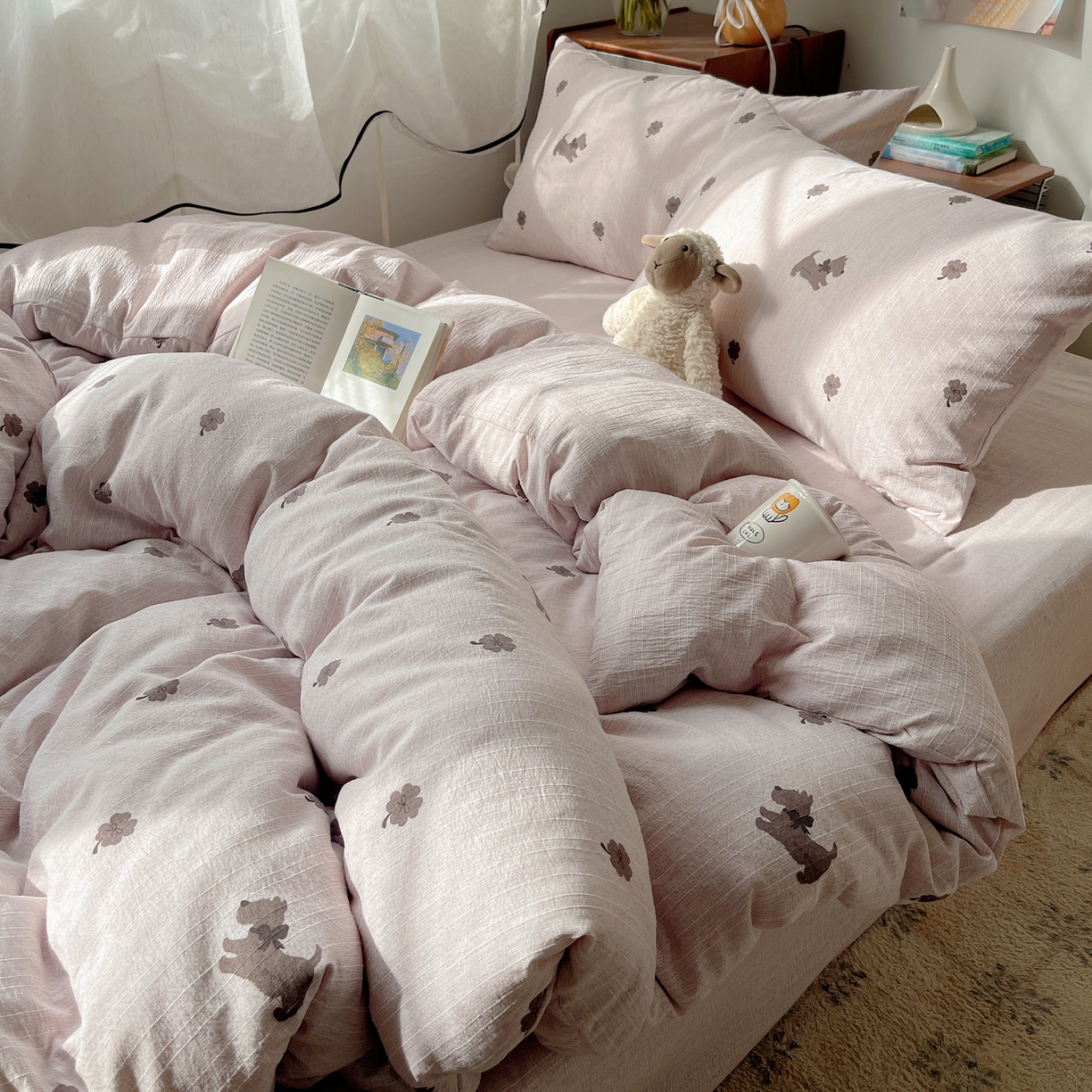 凯洛奇 2026新款色织麻水洗提花四件套-提供买家秀 粉笺草影