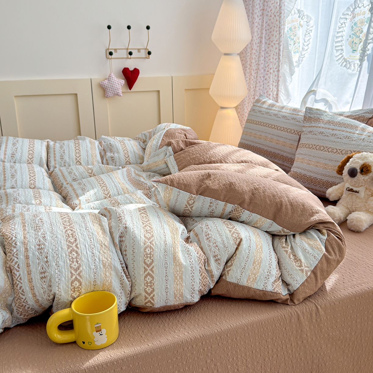 91家纺网 家纺一手货源 找家纺 铺尚美家纺 2026春夏新品高克重A类泡芙纱泡泡皱皱纱四件套 波西米亚蓝