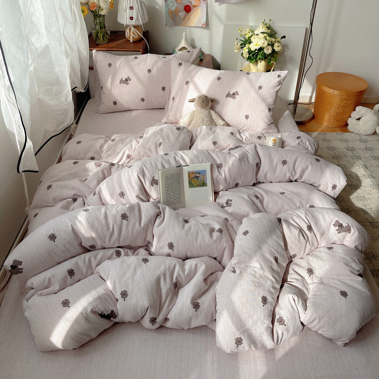 91家纺网 家纺一手货源 找家纺 凯洛奇 2026新款色织麻水洗提花四件套-提供买家秀 粉笺草影