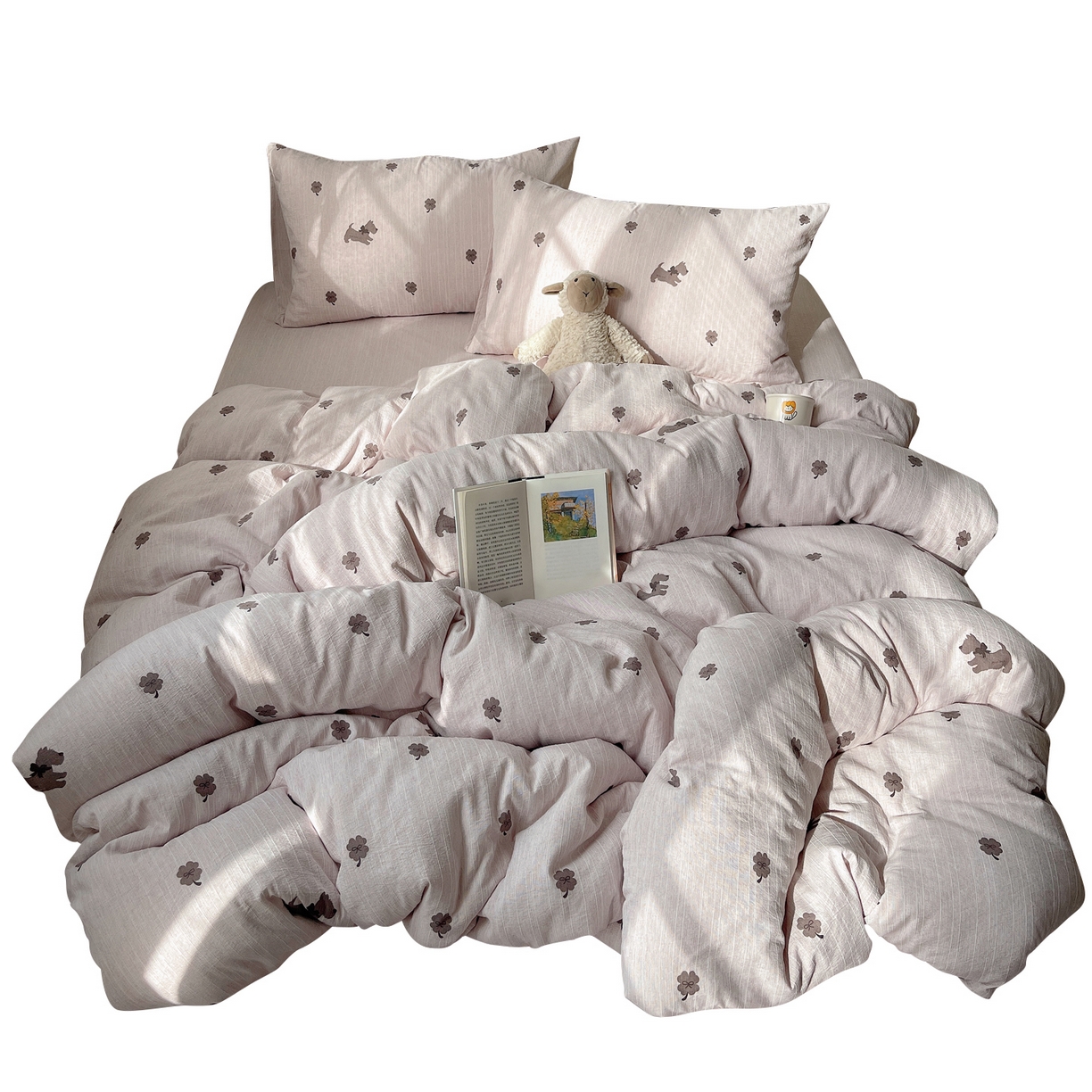 91家纺网 家纺一手货源 找家纺 凯洛奇 2026新款色织麻水洗提花四件套-提供买家秀 粉笺草影