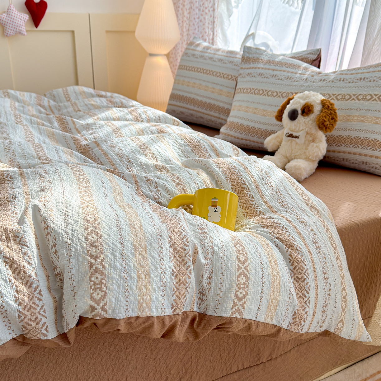 91家纺网 家纺一手货源 找家纺 铺尚美家纺 2026春夏新品高克重A类泡芙纱泡泡皱皱纱四件套 波西米亚蓝