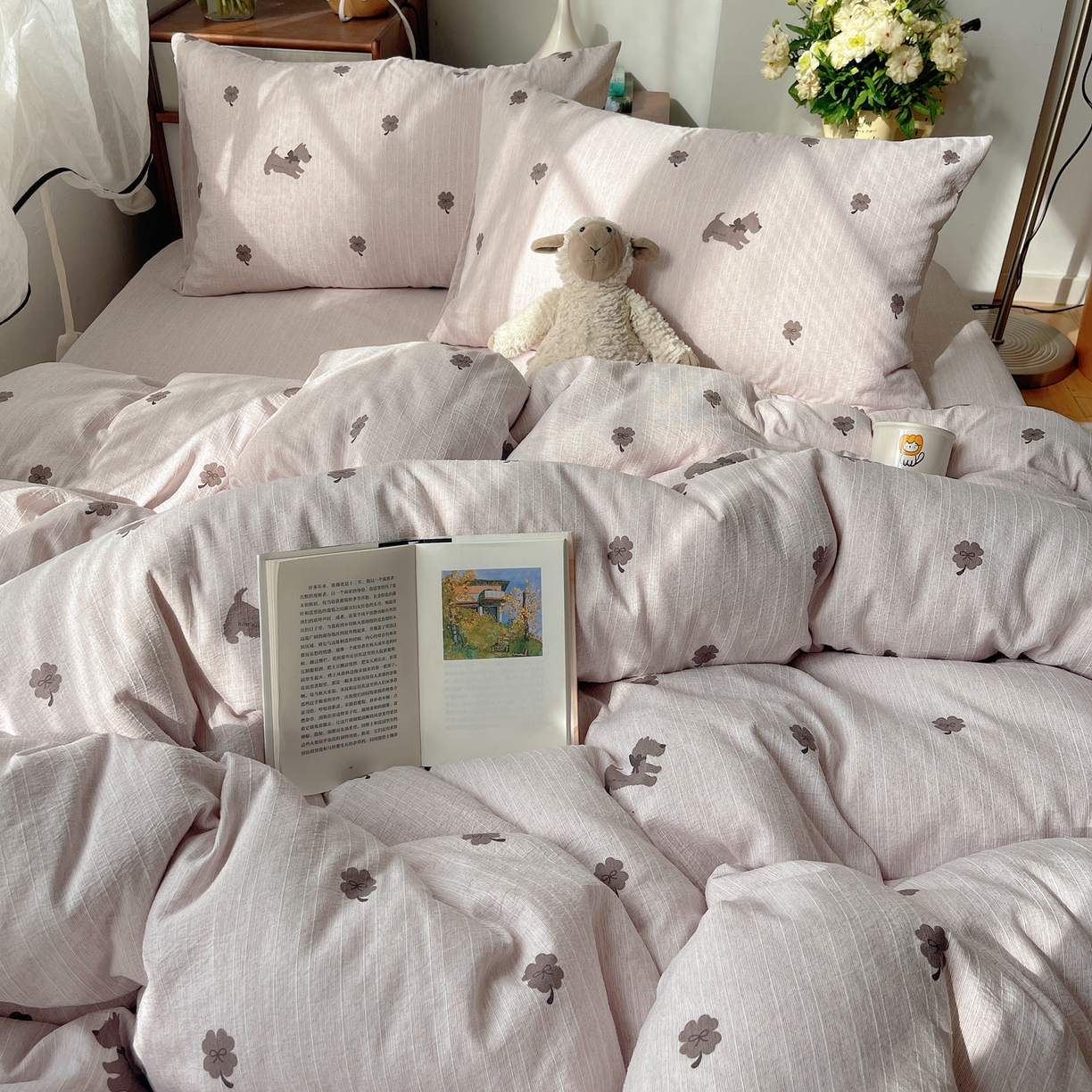 91家纺网 家纺一手货源 找家纺 凯洛奇 2026新款色织麻水洗提花四件套-提供买家秀 粉笺草影