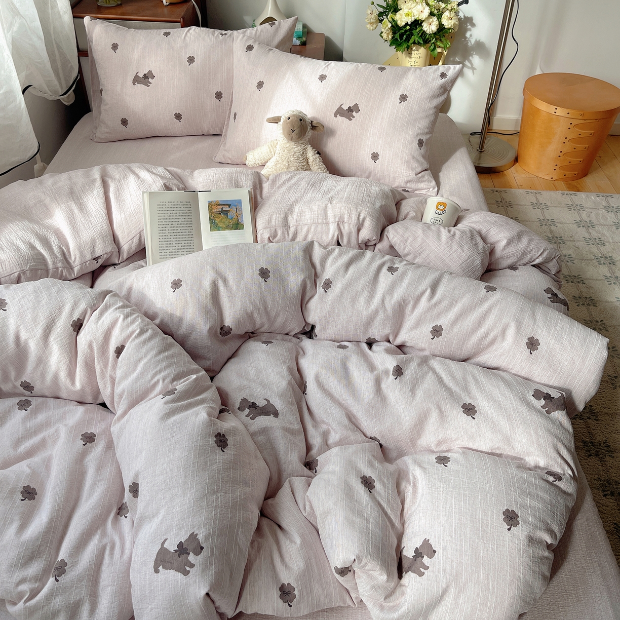 91家纺网 家纺一手货源 找家纺 凯洛奇 2026新款色织麻水洗提花四件套-提供买家秀 粉笺草影