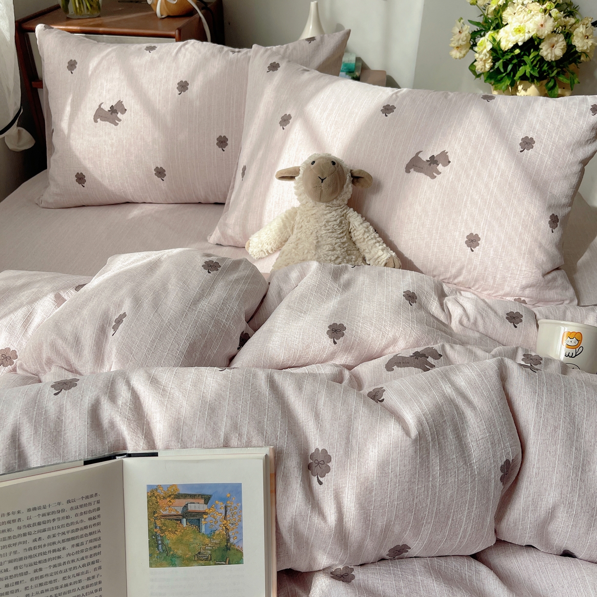 91家纺网 家纺一手货源 找家纺 凯洛奇 2026新款色织麻水洗提花四件套-提供买家秀 粉笺草影