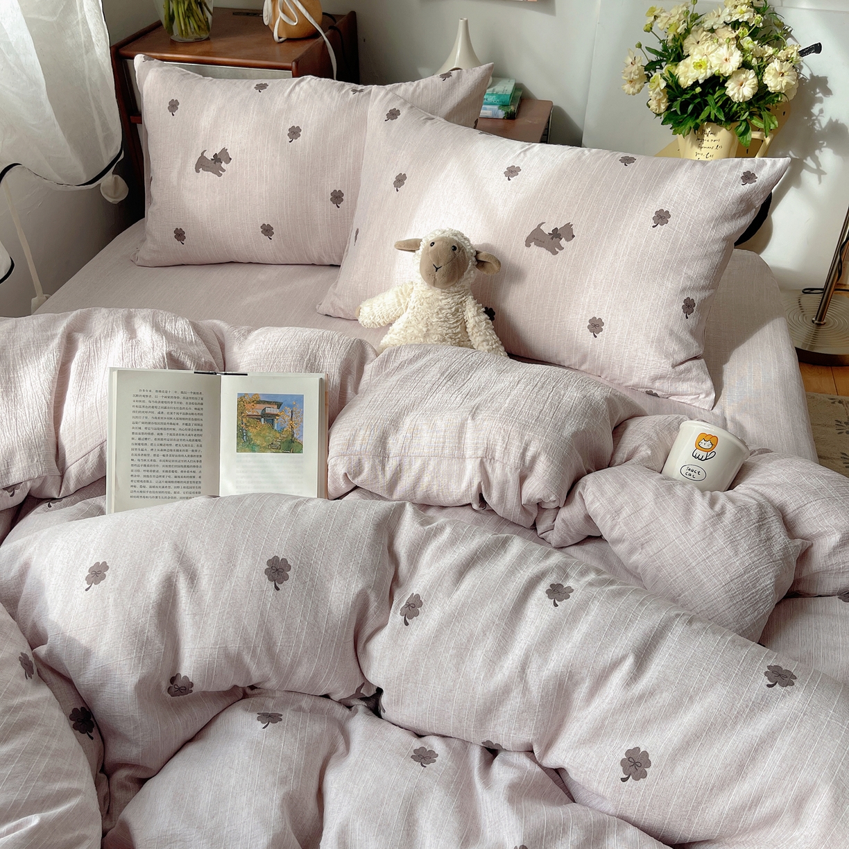 91家纺网 家纺一手货源 找家纺 凯洛奇 2026新款色织麻水洗提花四件套-提供买家秀 粉笺草影