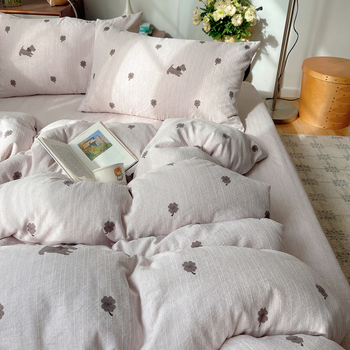 91家纺网 家纺一手货源 找家纺 凯洛奇 2026新款色织麻水洗提花四件套-提供买家秀 粉笺草影