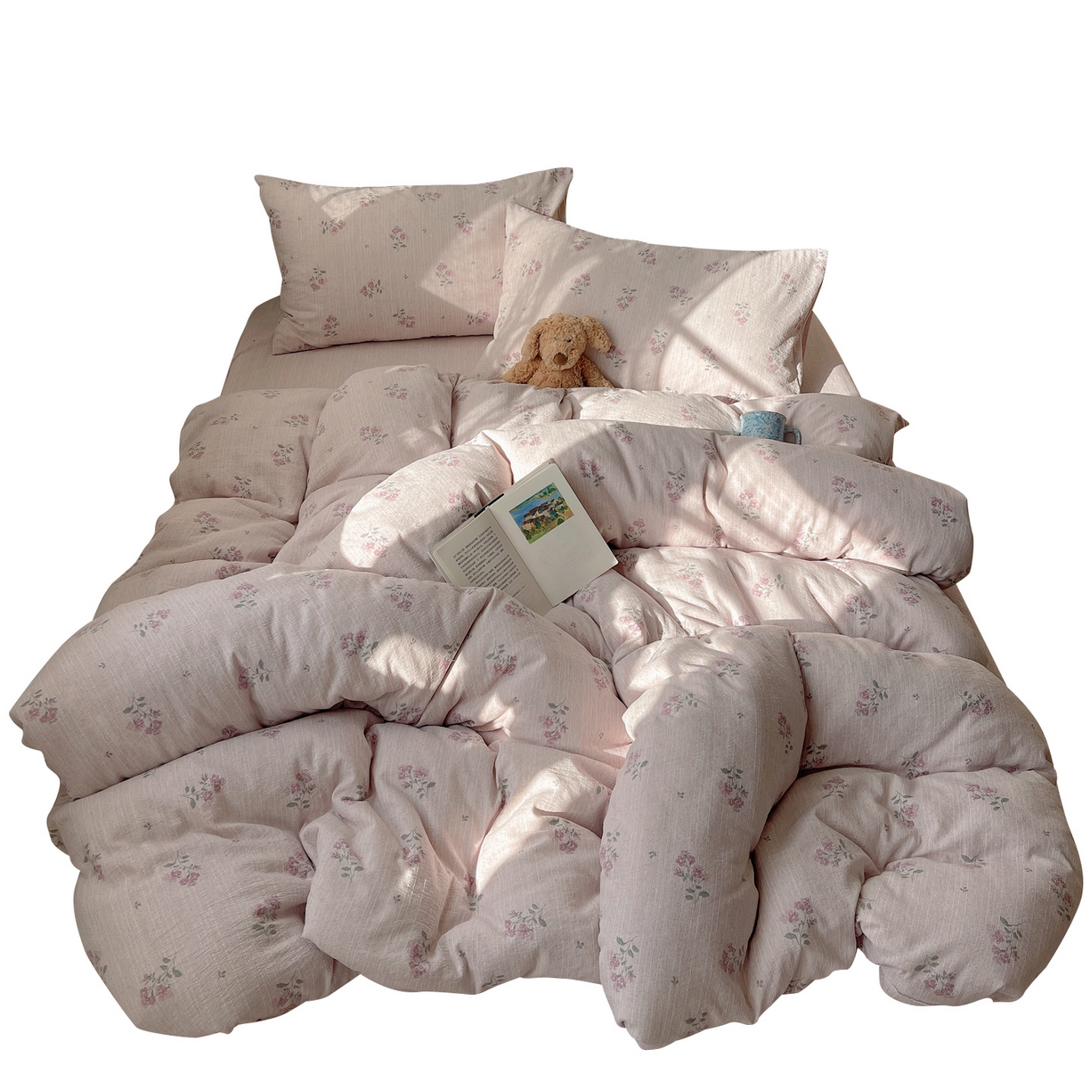 91家纺网 家纺一手货源 找家纺 凯洛奇 2026新款色织麻水洗提花四件套-提供买家秀 粉影草语