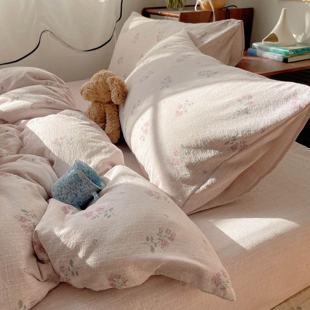 91家纺网 家纺一手货源 找家纺 凯洛奇 2026新款色织麻水洗提花四件套-提供买家秀 粉影草语