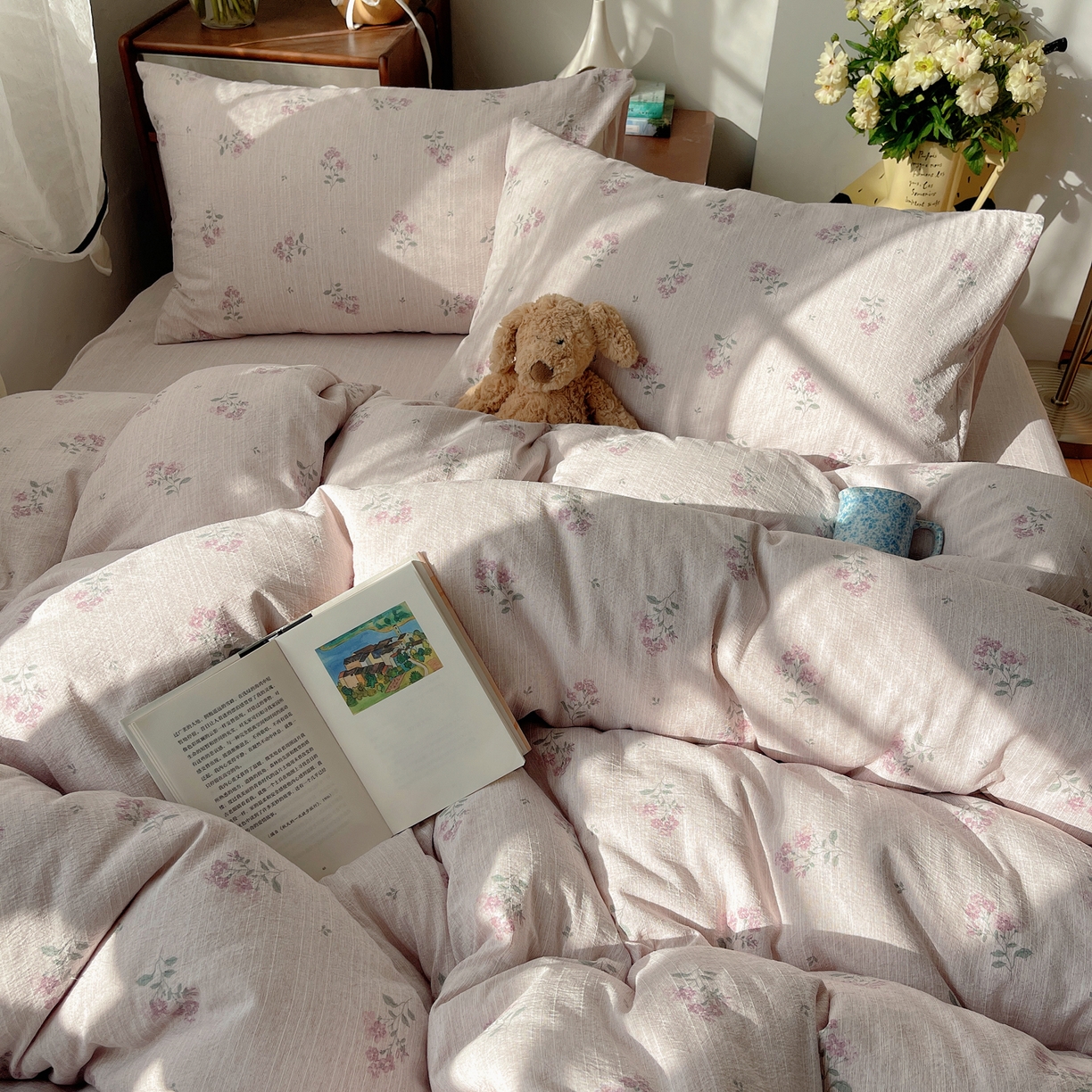 91家纺网 家纺一手货源 找家纺 凯洛奇 2026新款色织麻水洗提花四件套-提供买家秀 粉影草语