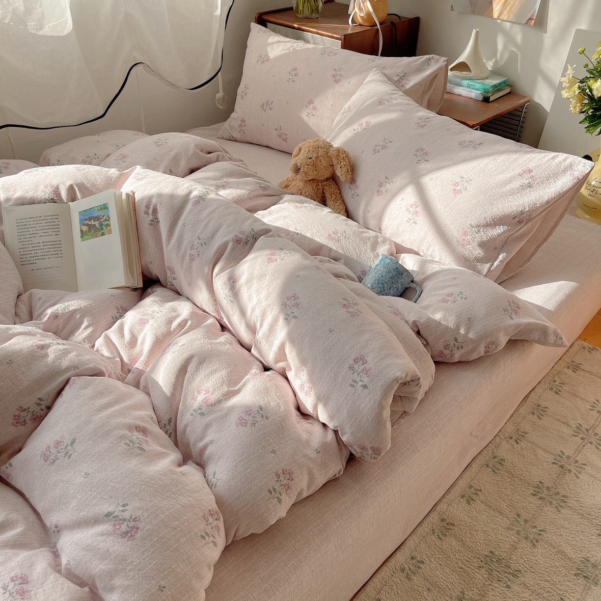 91家纺网 家纺一手货源 找家纺 凯洛奇 2026新款色织麻水洗提花四件套-提供买家秀 粉影草语