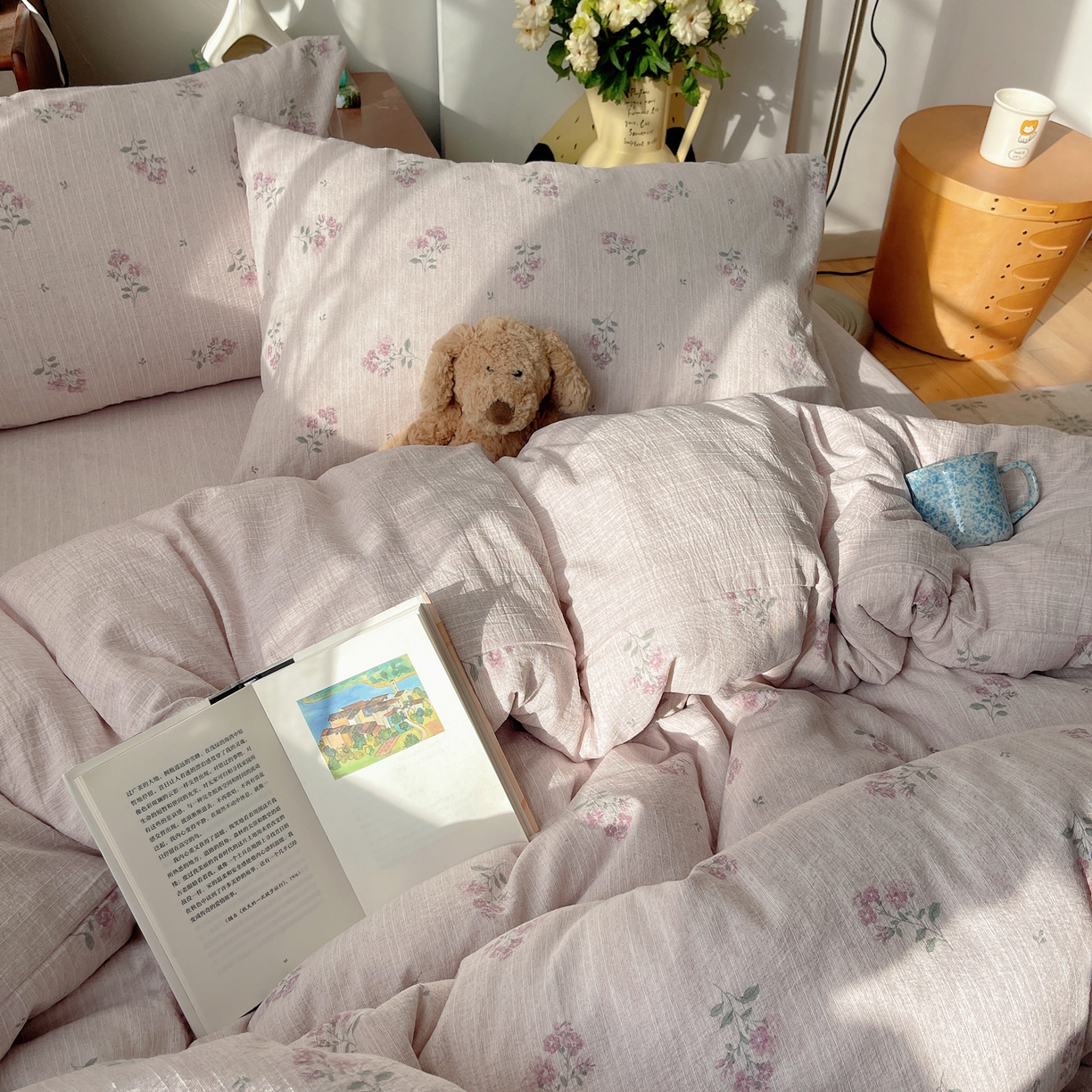 91家纺网 家纺一手货源 找家纺 凯洛奇 2026新款色织麻水洗提花四件套-提供买家秀 粉影草语