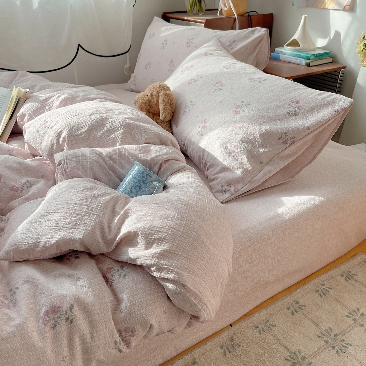 91家纺网 家纺一手货源 找家纺 凯洛奇 2026新款色织麻水洗提花四件套-提供买家秀 粉影草语